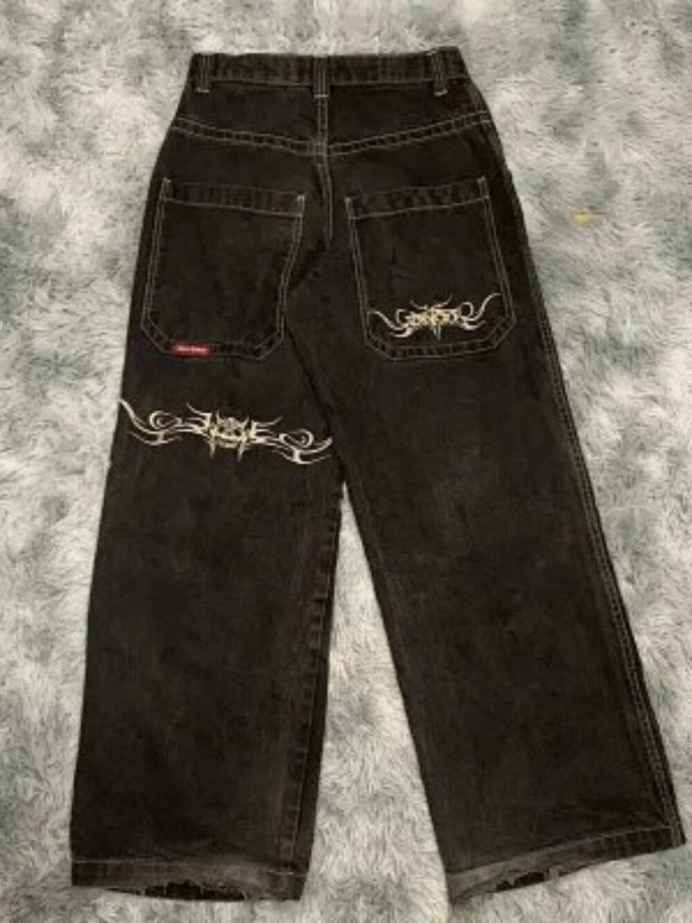 Y2K baggy black JNCO-style jeans with embroidery - Picture 2 of 2